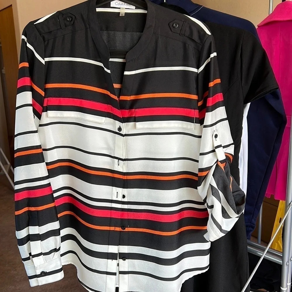 Calvin Klein sheer button down blouse size Small